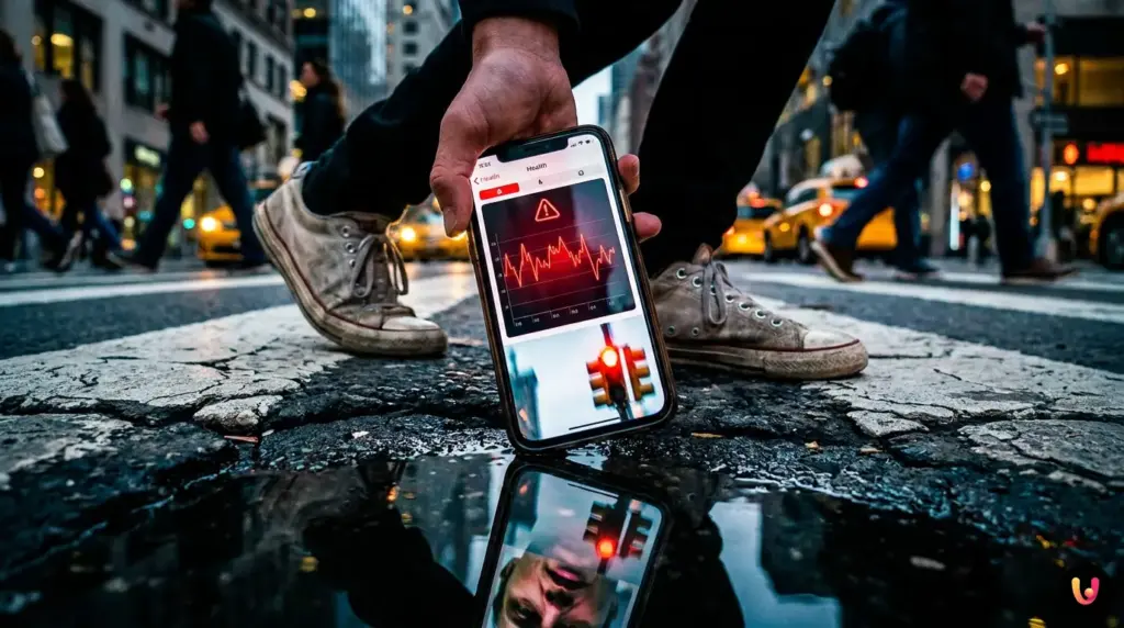 Persona usa uno smartphone con un'app per la salute aperta sullo schermo.