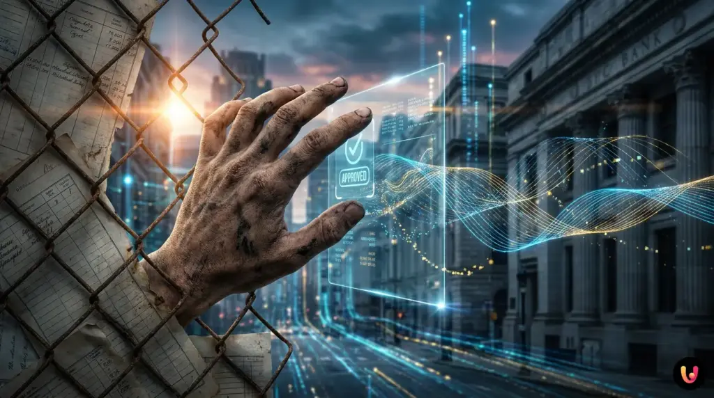 Interfaccia digitale di un sistema AI per l'analisi del credit scoring e flussi di cassa.