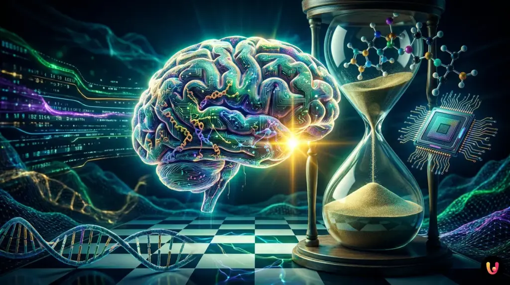 Grafica concettuale di una rete neurale artificiale che analizza una molecola di DNA.