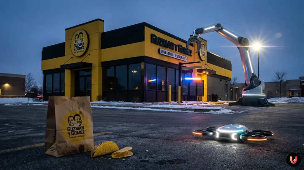 Exterior view of a permanently closed Guzman y Gomez restaurant storefront in Chicago.