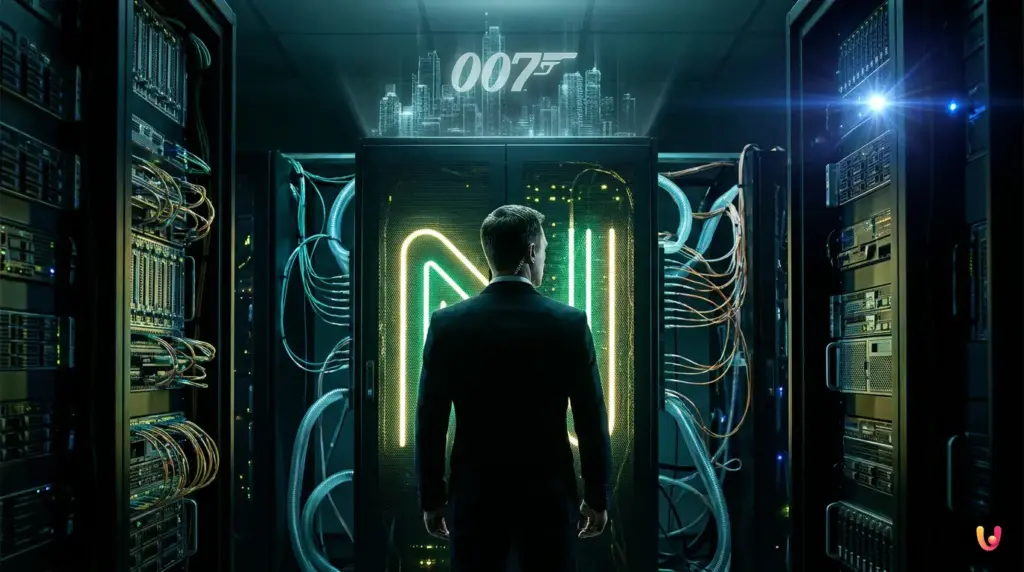 Schermata promozionale di GeForce NOW Ultimate con il videogioco 007 First Light e GPU RTX 5080.