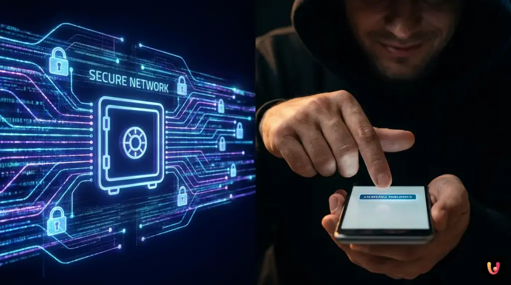 Smartphone with a protective shield displaying a secure instant transfer.