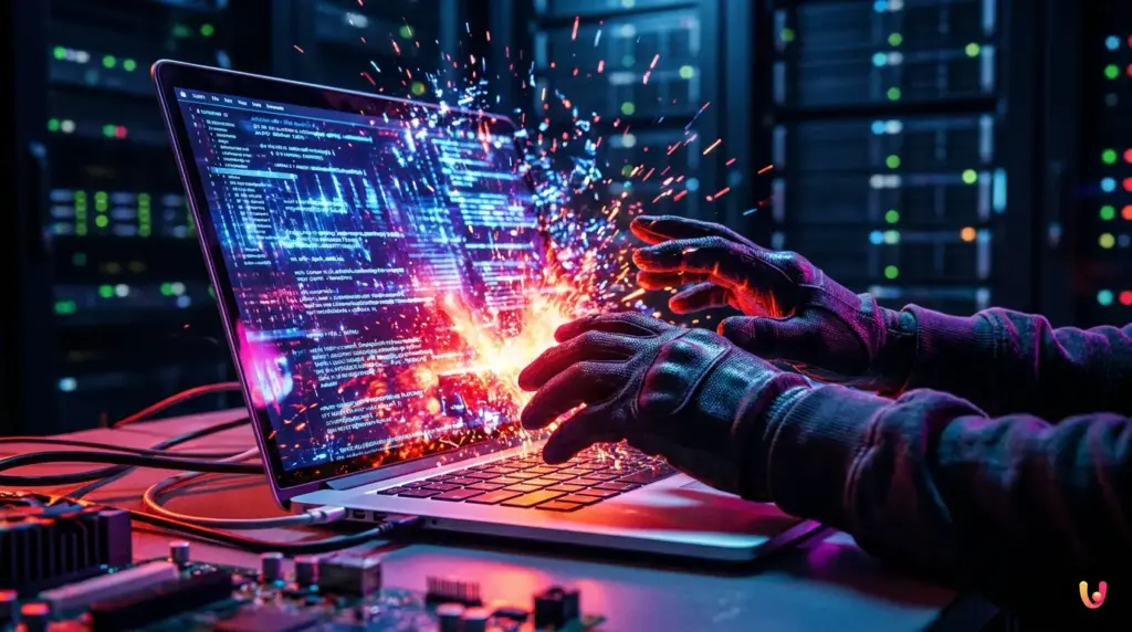 Interfață de dezvoltare software cu un scut care simbolizează securitatea codului AI.