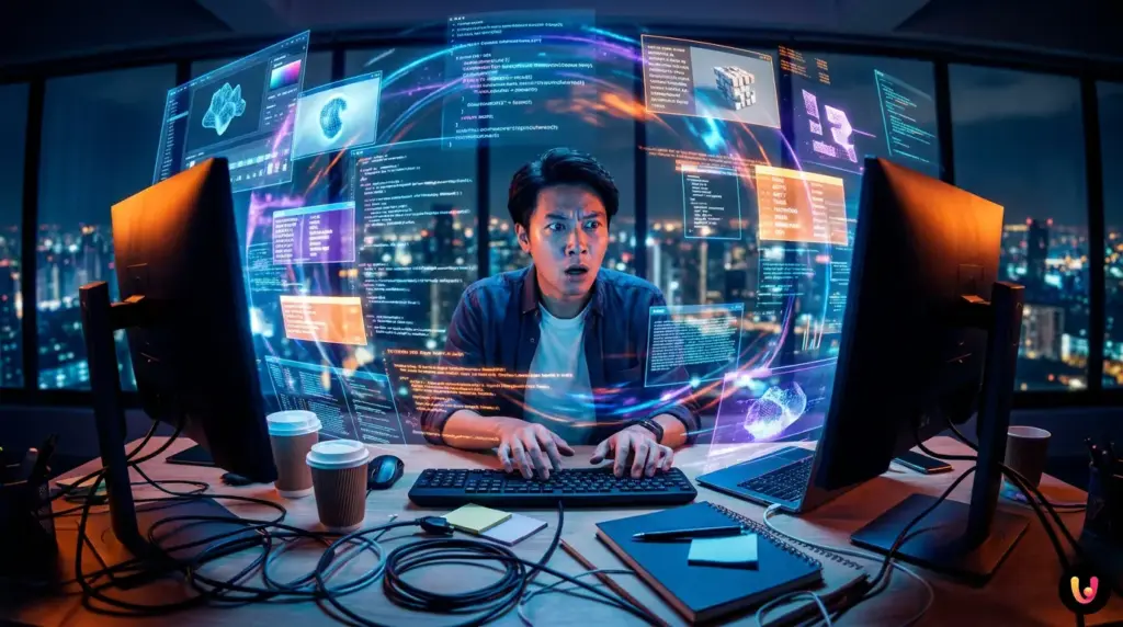 Dashboard digitale che mostra l'impatto degli strumenti AI sulla produttivit&agrave; aziendale.