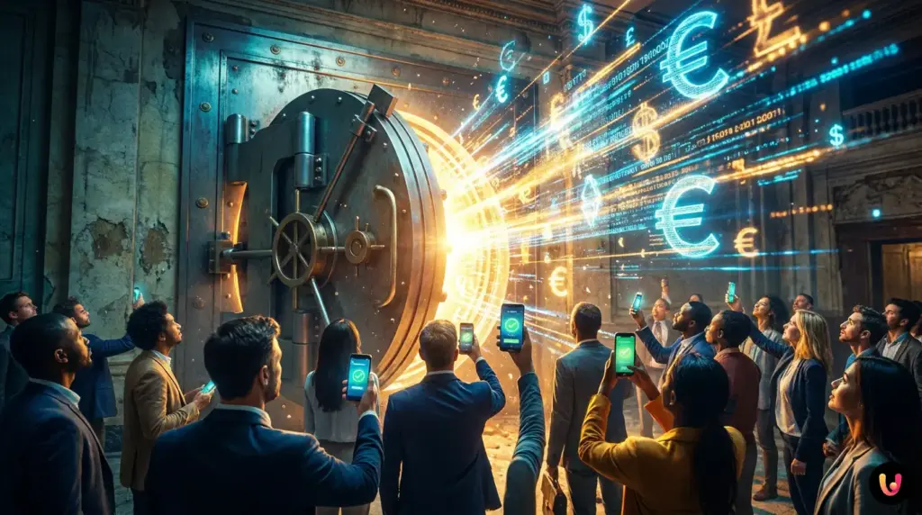 Grafische Darstellung des digitalen Euro und des CBDC-Systems f&uuml;r Sofortzahlungen.