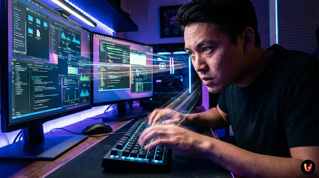 Teclado de ordenador con la tecla de Windows iluminada para una gesti&oacute;n r&aacute;pida de la multitarea.