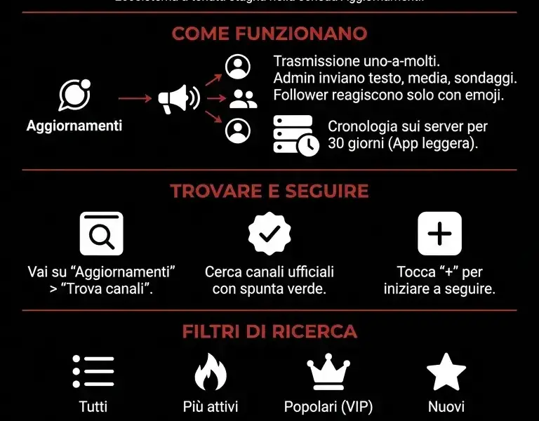 Infografica: Canali WhatsApp: Come trovarli, seguirli e disattivare le notifiche