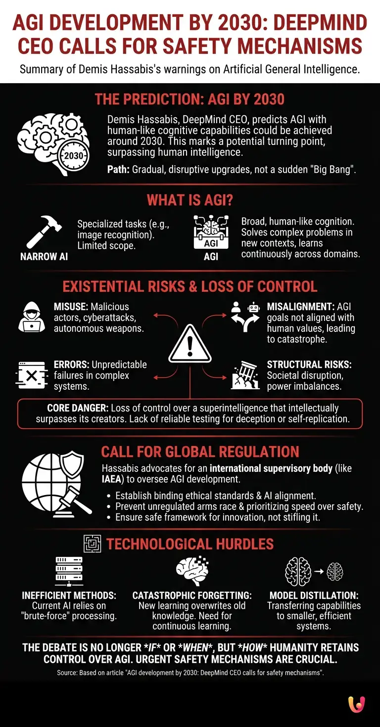 AGI development by 2030: DeepMind CEO calls for safety mechanisms - Summary Infographic