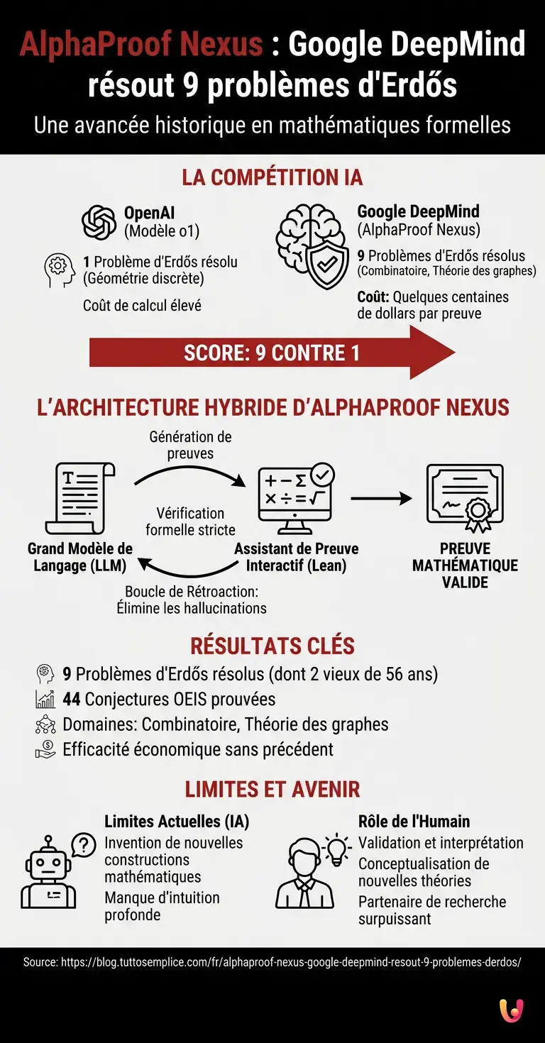AlphaProof Nexus : Google DeepMind résout 9 problèmes d'Erdős - Infographie résumant