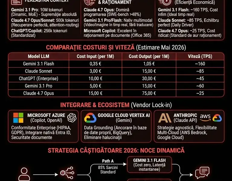 Infografica: Analiză comparativă și ghid pentru alegerea modelelor LLM (Mai 2026)