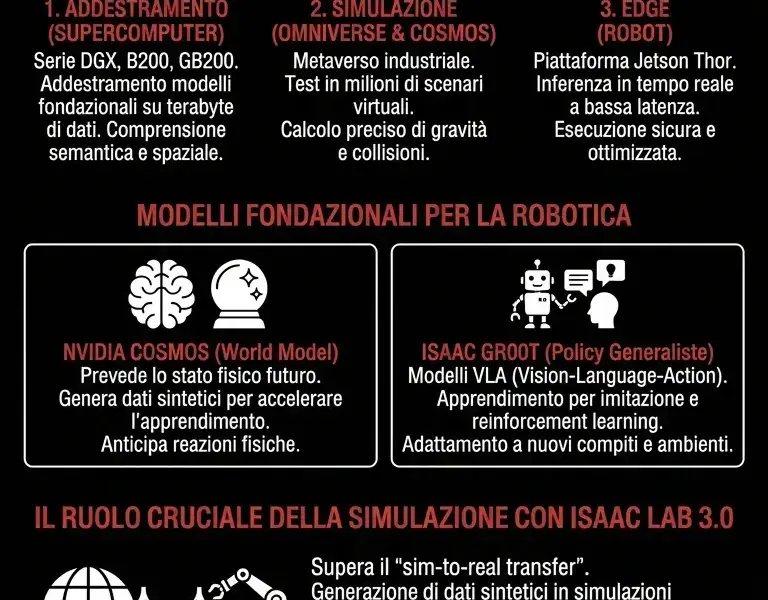 Infografica: Architettura di calcolo NVIDIA per l'IA fisica nella robotica