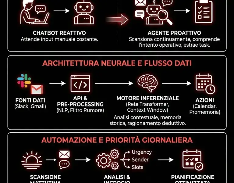 Infografica: Architettura di un agente AI per l'estrazione proattiva dei task