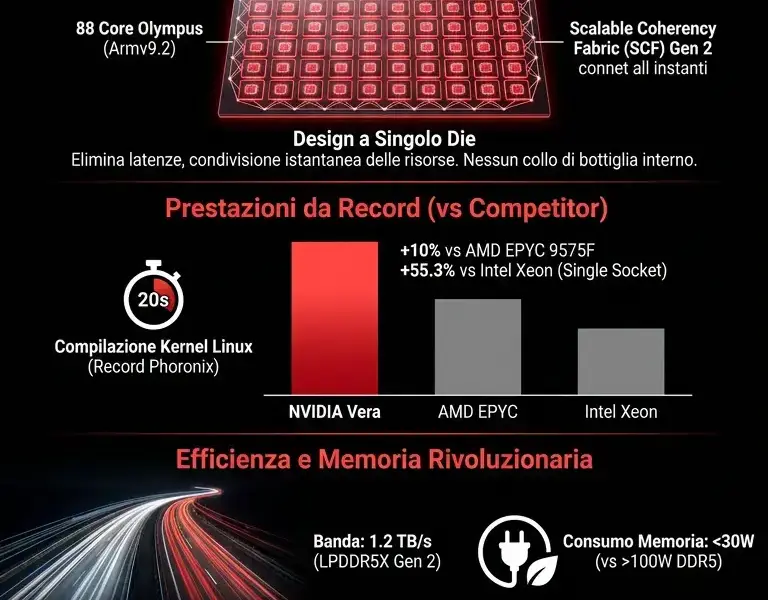 Infografica: Architettura NVIDIA Vera: CPU monolitica a 88 core per IA agentica