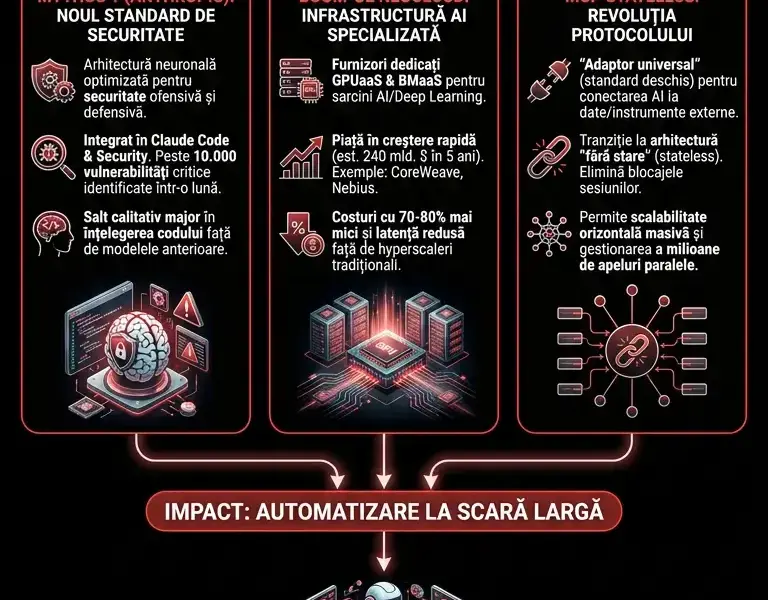 Infografica: Arhitectura Mythos 1: scalabilitate pe Neocloud și MCP stateless