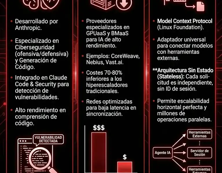 Infografica: Arquitectura Mythos 1: escalabilidad en Neocloud y MCP sin estado