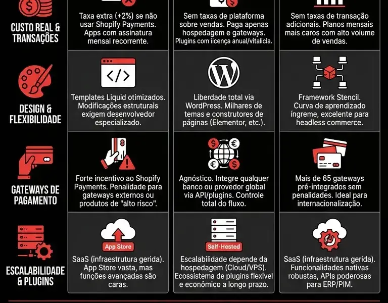 Infografica: As Melhores Plataformas de E-commerce: Shopify vs WooCommerce vs BigCommerce