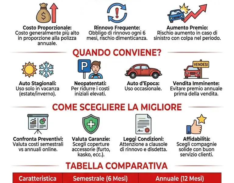 Infografica: Assicurazione Auto Semestrale: Vantaggi e Svantaggi