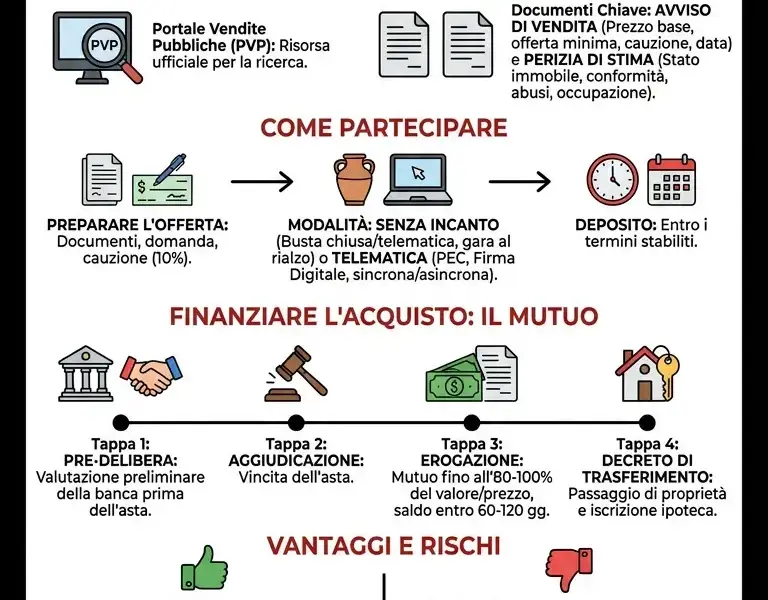 Infografica: Aste Immobiliari: Guida a Partecipazione e Mutuo