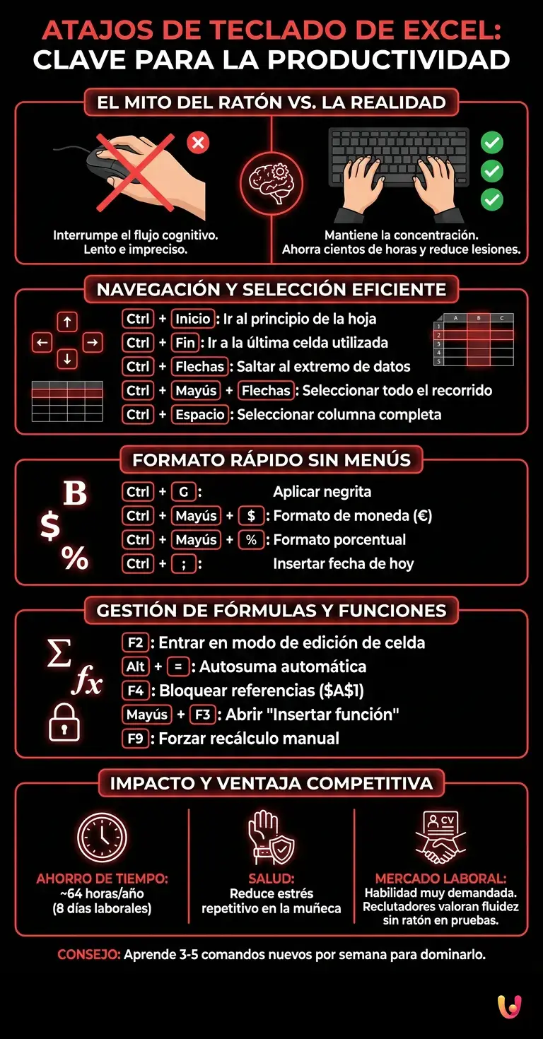 Atajos de teclado de Excel: los 50 más útiles para trabajar rápidamente - Infografía resumen