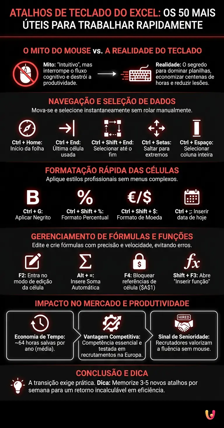 Atalhos de teclado do Excel: os 50 mais &uacute;teis para trabalhar rapidamente - Infogr&aacute;fico resumido