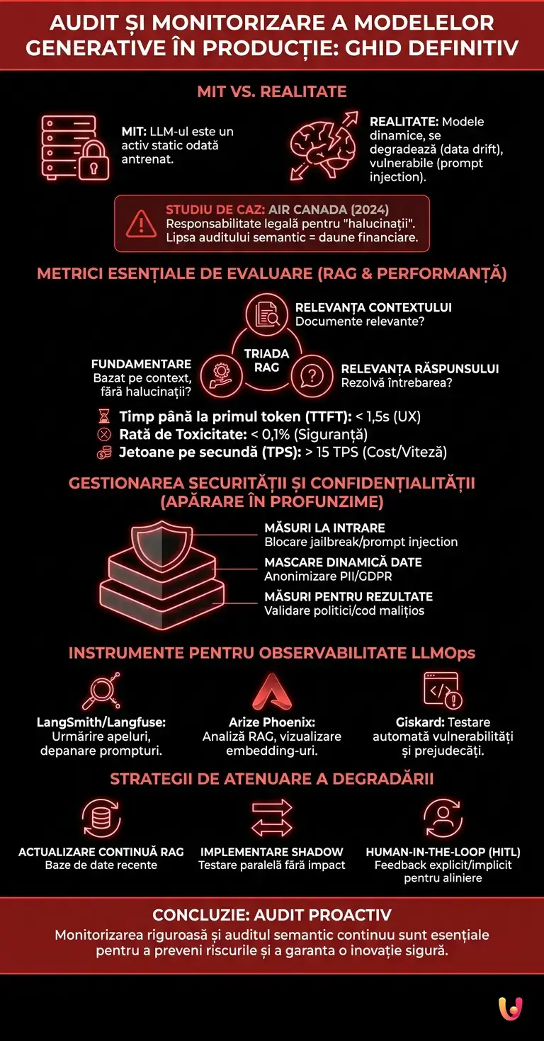 Audit și monitorizare a modelelor generative &icirc;n producție: Ghid definitiv - Infografic rezumativ