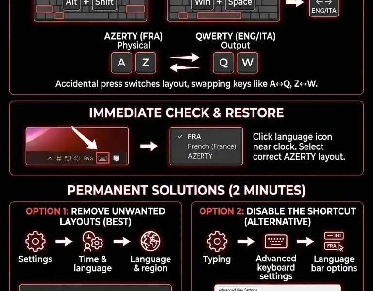 Infografica: AZERTY keyboard types wrong characters: how to fix it permanently