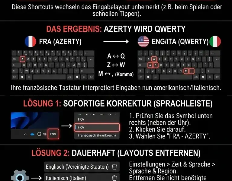 Infografica: AZERTY-Tastatur schreibt falsche Zeichen: So beheben Sie das Problem endg&uuml;ltig