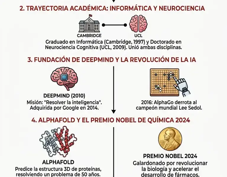 Infografica: Biograf&iacute;a de Demis Hassabis: el genio detr&aacute;s de Google DeepMind y el Premio Nobel