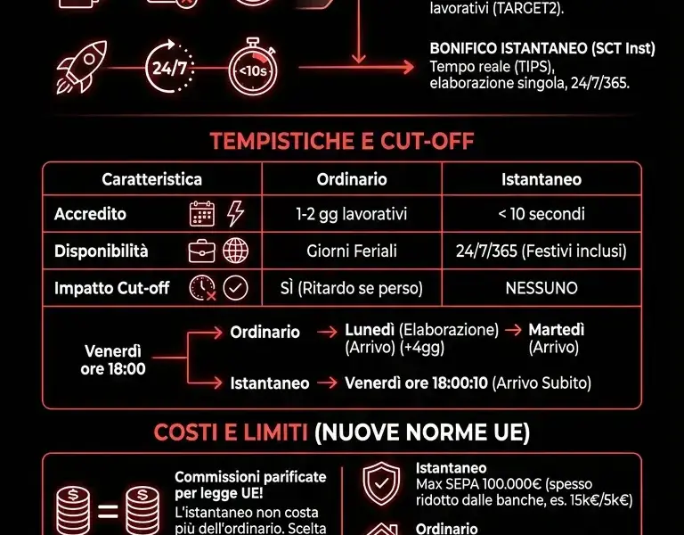 Infografica: Bonifico Istantaneo o Ordinario: Quale Scegliere e Quando