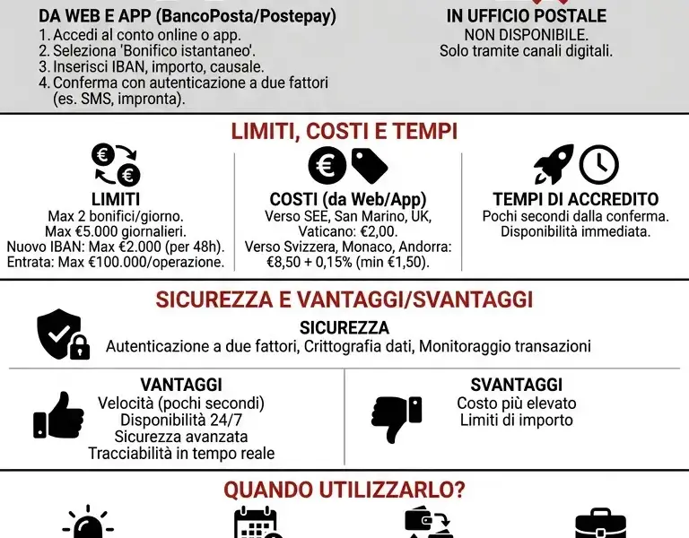 Infografica: Bonifico istantaneo Poste Italiane: la guida completa