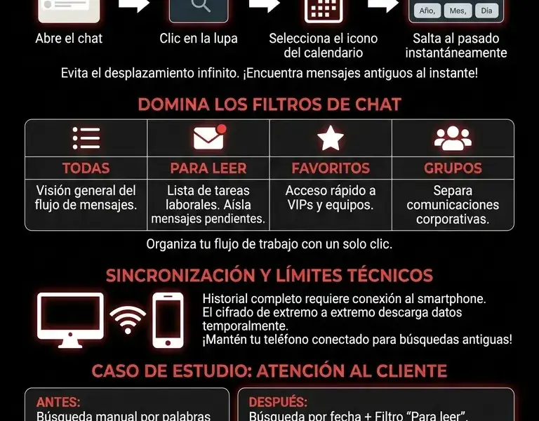Infografica: B&uacute;squeda por fecha y filtros de chat en WhatsApp Web: la gu&iacute;a