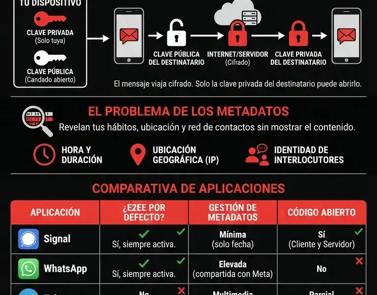 Infografica: Cifrado de extremo a extremo: qu&eacute; es, c&oacute;mo funciona y qu&eacute; aplicaciones lo utilizan realmente