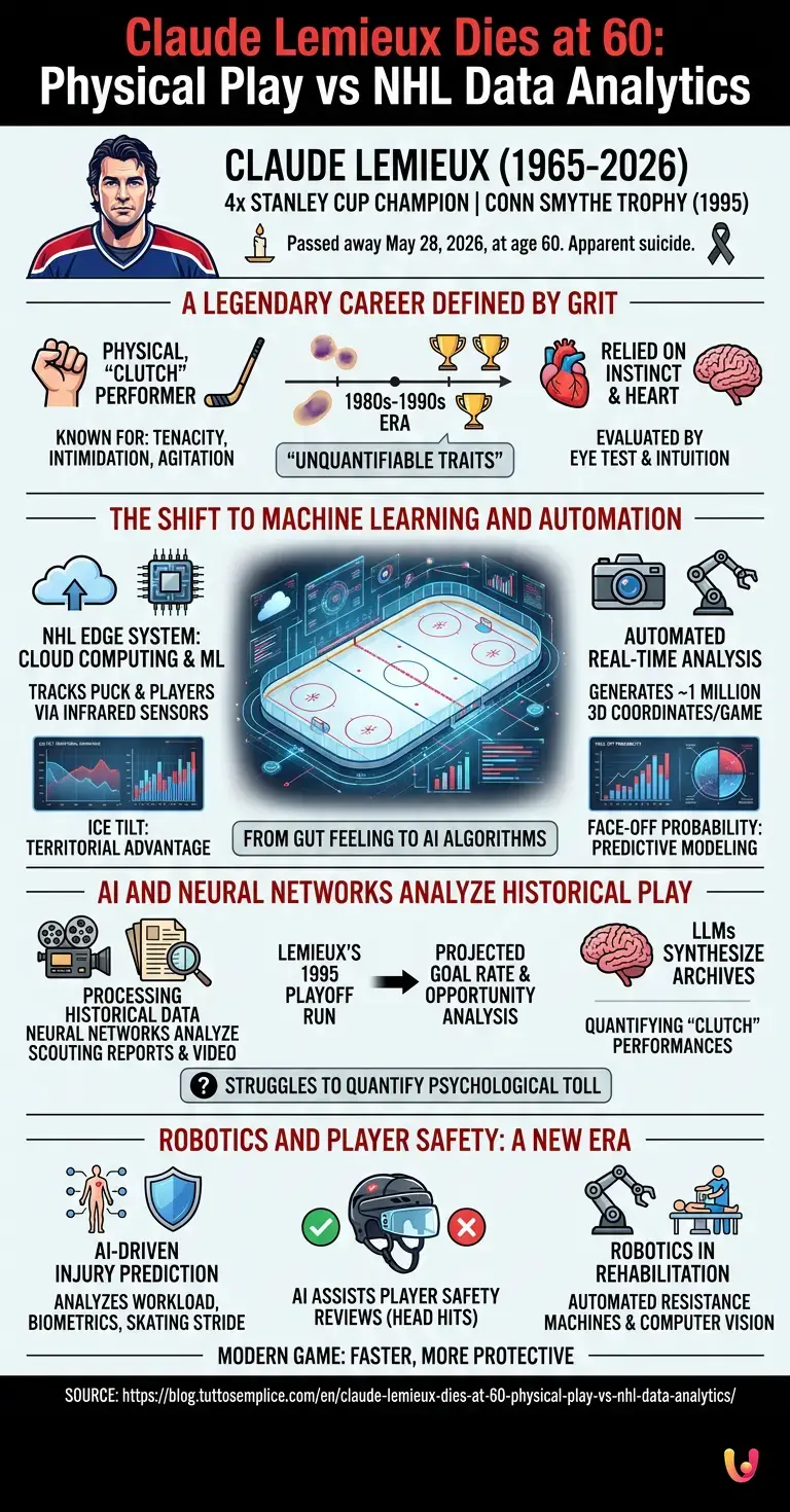 Claude Lemieux Dies at 60: Physical Play vs NHL Data Analytics - Summary Infographic