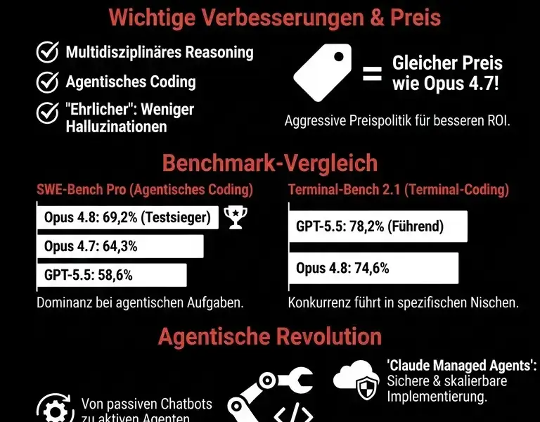 Infografica: Claude Opus 4.8: Architektur-Update f&uuml;r komplexe Agenten-Aufgaben