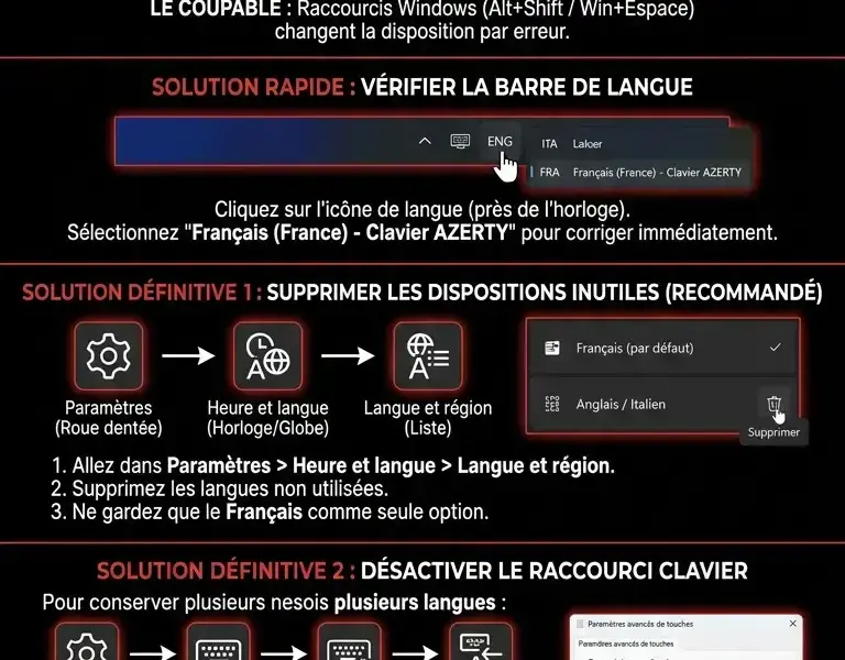 Infografica: Clavier AZERTY : caract&egrave;res erron&eacute;s, comment r&eacute;soudre le probl&egrave;me d&eacute;finitivement