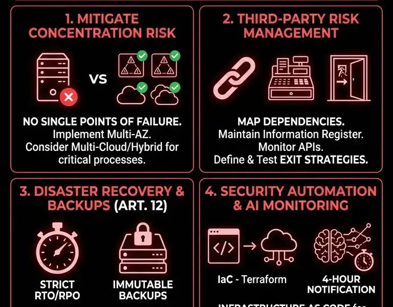 Infografica: Cloud Computing and DORA: Guide to DORA fintech compliance on AWS and Google Cloud