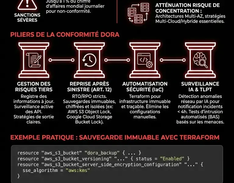 Infografica: Cloud computing et DORA : Guide de conformit&eacute; DORA pour les fintechs sur AWS et Google Cloud
