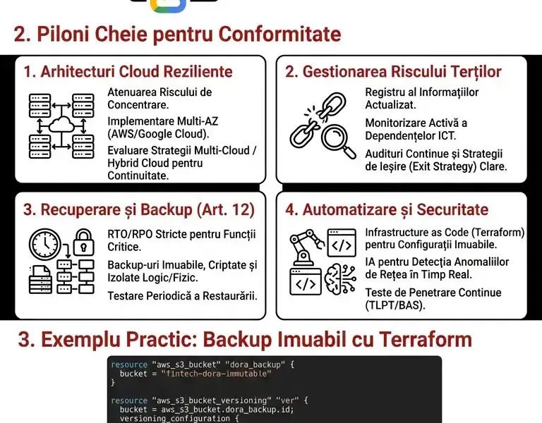 Infografica: Cloud Computing și DORA: Ghid privind conformitatea DORA pentru fintech pe AWS și Google Cloud
