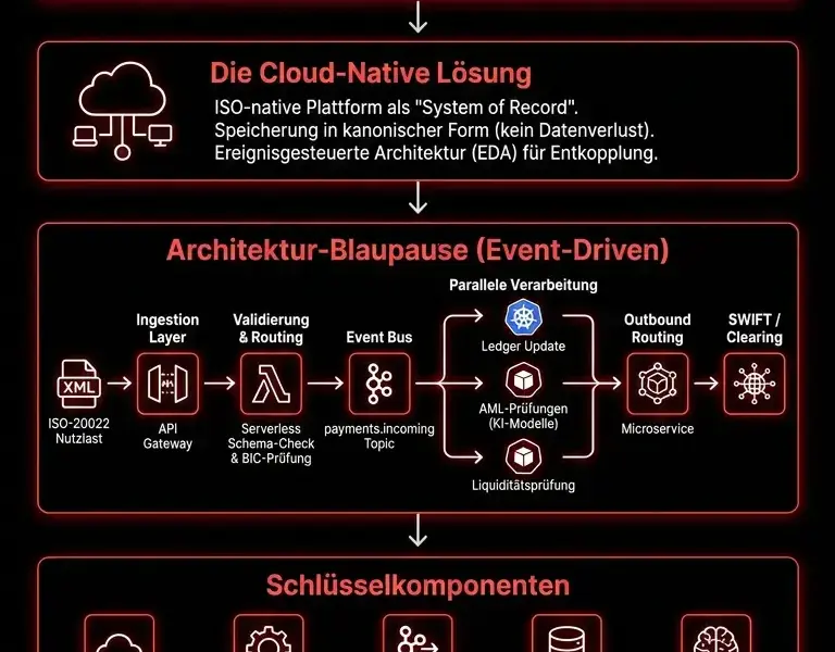 Infografica: Cloud-native Infrastrukturen f&uuml;r ISO-20022-Zahlungen: Leitfaden zur Echtzeit-Architektur