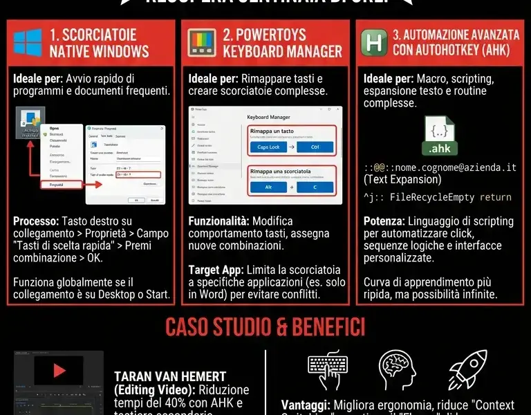 Infografica: Come creare scorciatoie da tastiera personalizzate su Windows: Guida Avanzata