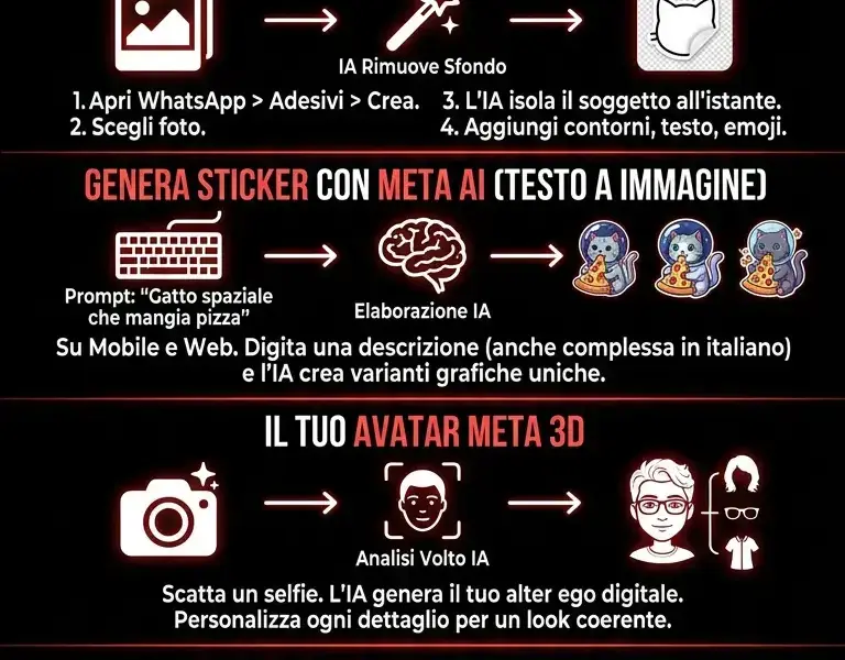 Infografica: Come Creare Sticker Personalizzati e Avatar AI Direttamente dall'App