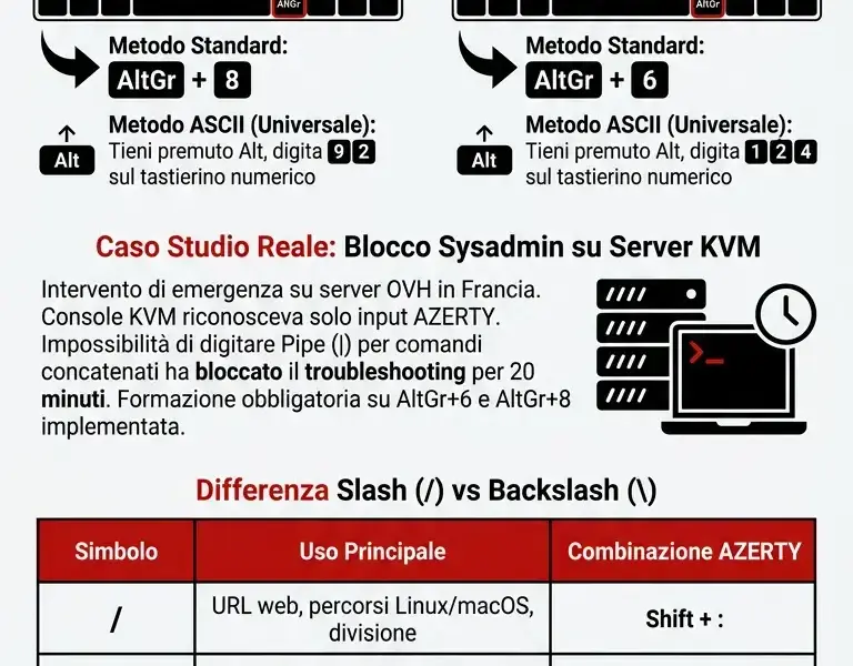 Infografica: Come digitare Backslash () e Pipe (|) sulla Tastiera Francese