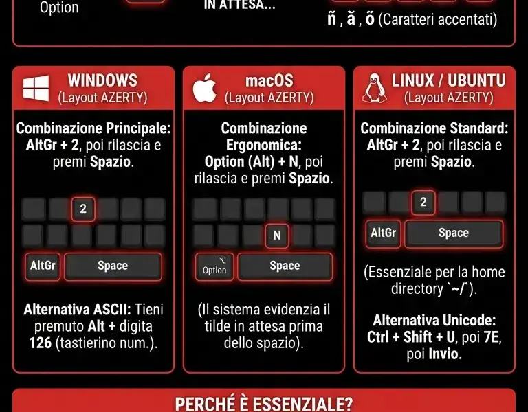 Infografica: Come digitare il tilde (~) sulla tastiera francese: Guida Definitiva AZERTY