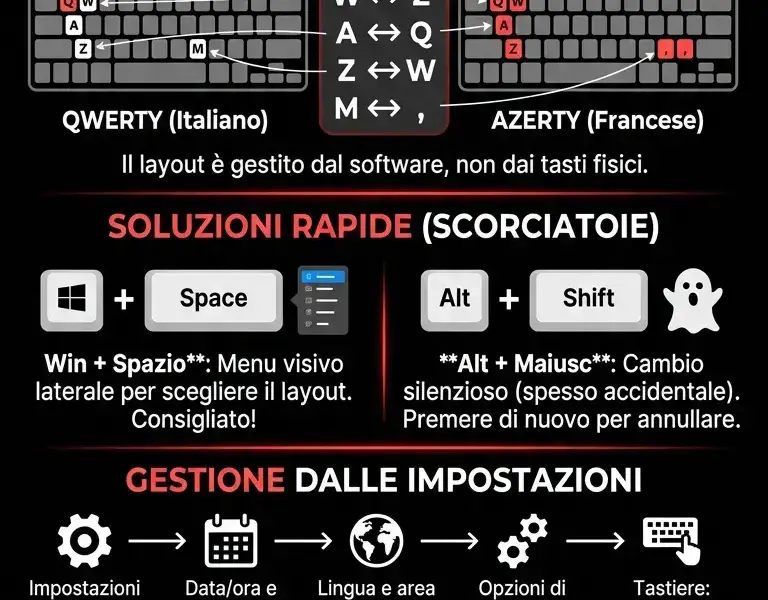 Infografica: Come passare da tastiera QWERTY ad AZERTY (e viceversa) su Windows