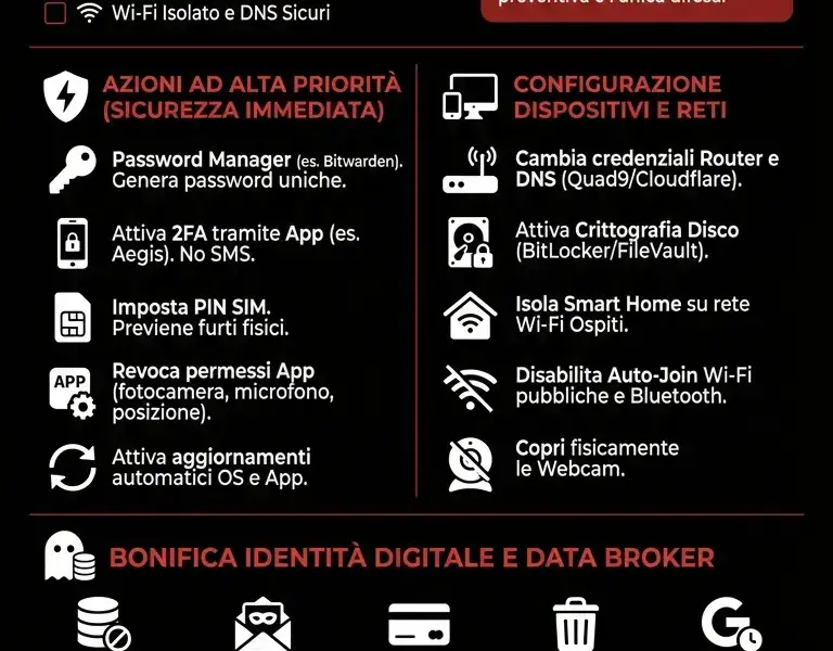 Infografica: Come Proteggere i Dati Personali Online: 20 Azioni Concrete da Fare Subito