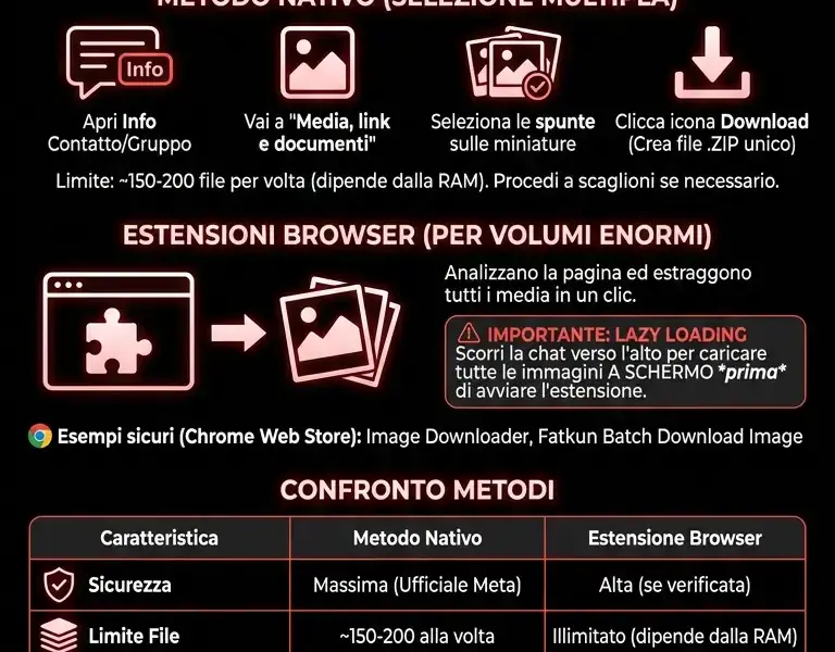 Infografica: Come Scaricare Foto e Video Massivamente da WhatsApp Web: Guida al Bulk Download