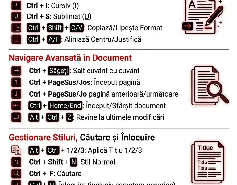 Infografica: Comenzi rapide de tastatură pentru Word: ghid complet pentru a fi mai productiv