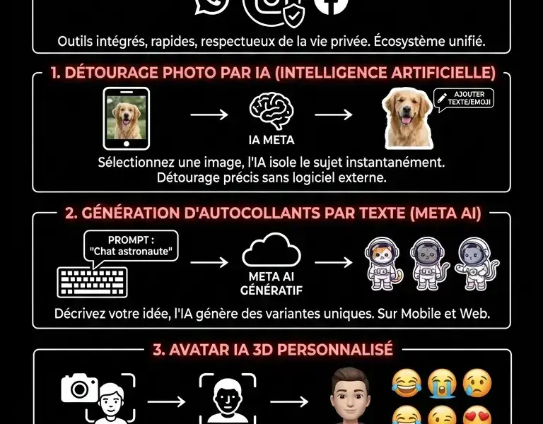 Infografica: Comment cr&eacute;er des autocollants personnalis&eacute;s et des avatars IA directement depuis l'application