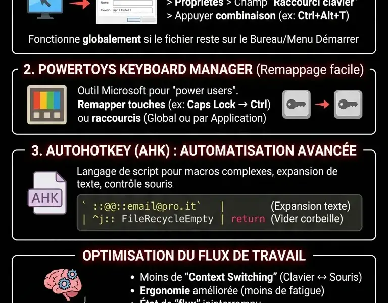 Infografica: Comment cr&eacute;er des raccourcis clavier personnalis&eacute;s sous Windows&nbsp;: Guide avanc&eacute;