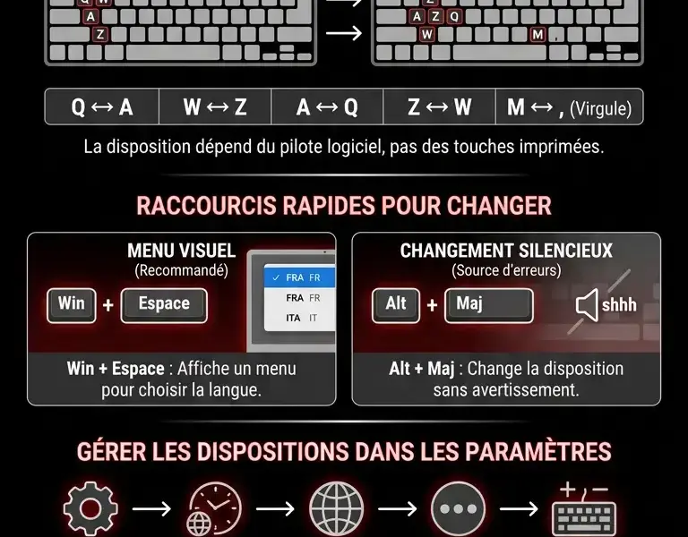 Infografica: Comment passer d'un clavier QWERTY &agrave; un clavier AZERTY (et vice-versa) sous Windows